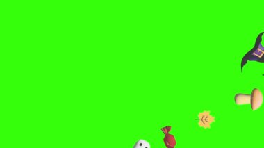 Cadılar Bayramı tasarım nesneleri yeşil ekran üzerinde canlandırma efektleri