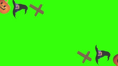 Cadılar Bayramı tasarım nesneleri yeşil ekran üzerinde canlandırma efektleri