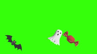 Cadılar Bayramı tasarım nesneleri yeşil ekran üzerinde canlandırma efektleri