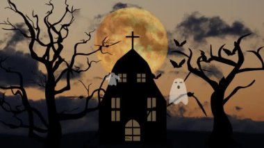 Cadılar Bayramı arkaplan sahnesi, hayaletlerle çizgi film animasyonu