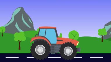 Tarım traktörü yolda, 2D çizgi film animasyonu