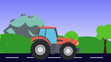 Tarım traktörü yolda, 2D çizgi film animasyonu