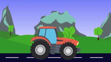 Tarım traktörü yolda, 2D çizgi film animasyonu
