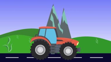 Tarım traktörü yolda, 2D çizgi film animasyonu