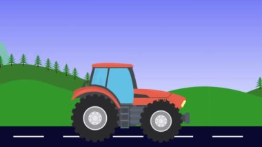 Tarım traktörü yolda, 2D çizgi film animasyonu