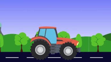 Tarım traktörü yolda, 2D çizgi film animasyonu