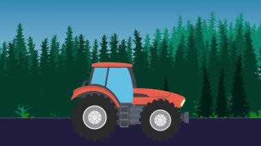Tarım traktörü yolda, 2D çizgi film animasyonu
