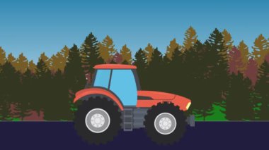 Tarım traktörü yolda, 2D çizgi film animasyonu
