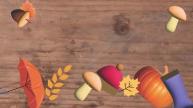 Ahşap doku üzerinde sonbahar elementleri tasarımı olan hareketli grafikler