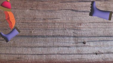 Ahşap doku üzerinde sonbahar elementleri tasarımı olan hareketli grafikler