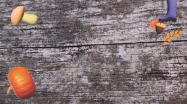 Ahşap doku üzerinde sonbahar elementleri tasarımı olan hareketli grafikler