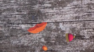 Ahşap doku üzerinde sonbahar elementleri tasarımı olan hareketli grafikler