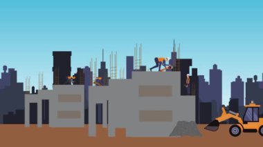 Şehrin kıyısındaki inşaat alanlarının animasyonu