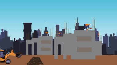 Şehrin kıyısındaki inşaat alanlarının animasyonu