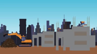 Şehrin kıyısındaki inşaat alanlarının animasyonu