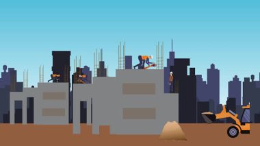 Şehrin kıyısındaki inşaat alanlarının animasyonu