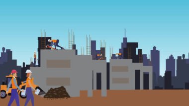 Şehrin kıyısındaki inşaat alanlarının animasyonu