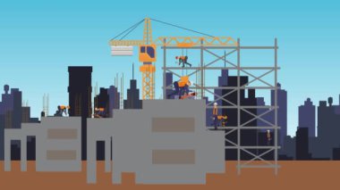 Şehrin kıyısındaki inşaat alanlarının animasyonu