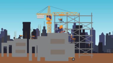 Şehrin kıyısındaki inşaat alanlarının animasyonu