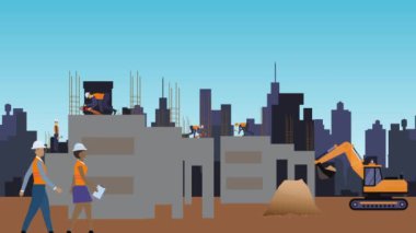 Şehrin kıyısındaki inşaat alanlarının animasyonu