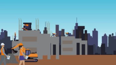 Şehrin kıyısındaki inşaat alanlarının animasyonu