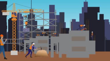 Şehrin kıyısındaki inşaat alanlarının animasyonu