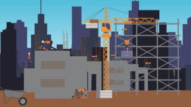 Şehrin kıyısındaki inşaat alanlarının animasyonu