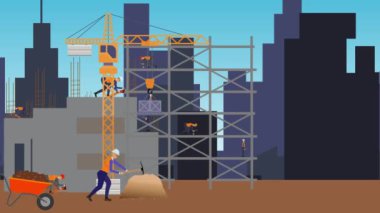 Şehrin kıyısındaki inşaat alanlarının animasyonu