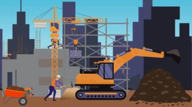 Şehrin kıyısındaki inşaat alanlarının animasyonu