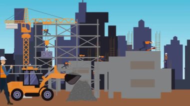 Şehrin kıyısındaki inşaat alanlarının animasyonu