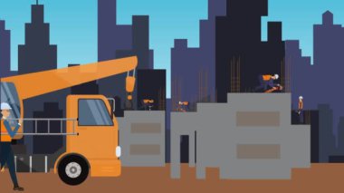 Şehrin kıyısındaki inşaat alanlarının animasyonu