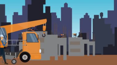 Şehrin kıyısındaki inşaat alanlarının animasyonu