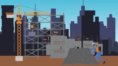 Şehrin kıyısındaki inşaat alanlarının animasyonu