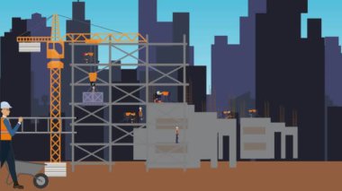 Şehrin kıyısındaki inşaat alanlarının animasyonu