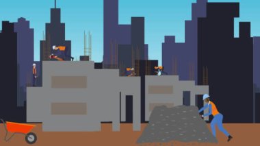 Şehrin kıyısındaki inşaat alanlarının animasyonu