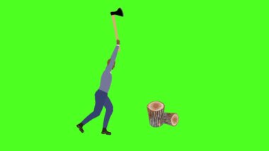 Baltalı krom anahtarla çalışan oduncu adamla çizgi film animasyonu.