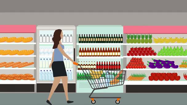 Мультфильм анимация с людьми ходить и делать покупки в гипермаркете