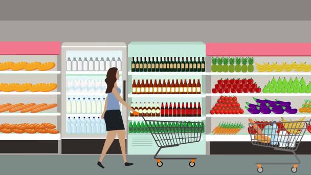 Мультфильм анимация с людьми ходить и делать покупки в гипермаркете