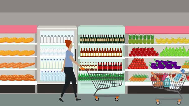 Мультфильм анимация с людьми ходить и делать покупки в гипермаркете