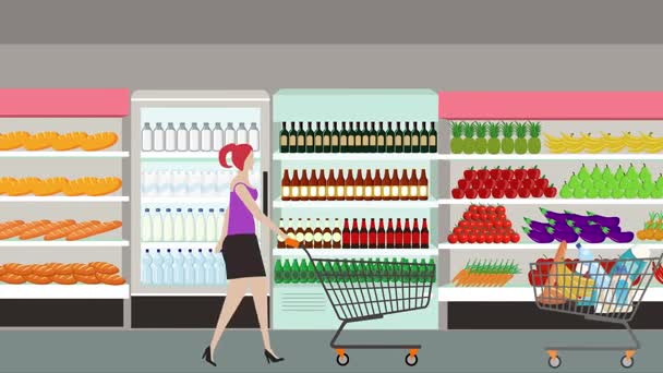 Мультфильм анимация с людьми ходить и делать покупки в гипермаркете
