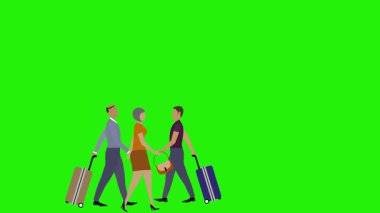 Canlı yeşil ekranda yürüyen bir grup insan