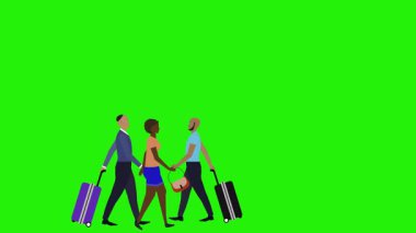 Canlı yeşil ekranda yürüyen bir grup insan