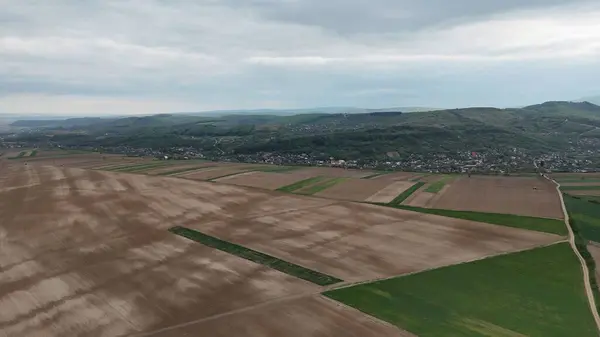 Kırsal tarım alanlarının havadan görünüşü, bahar zamanı
