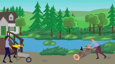 Bahçıvanlık yapan insanlar, kırsal alan animasyonları.