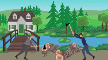 Bahçıvanlık yapan insanlar, kırsal alan animasyonları.