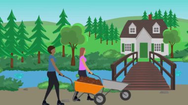 Bahçıvanlık yapan insanlar, kırsal alan animasyonları.