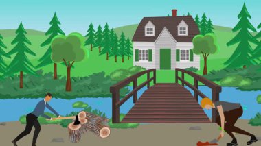 Bahçıvanlık yapan insanlar, kırsal alan animasyonları.