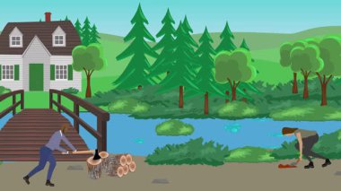 Bahçıvanlık yapan insanlar, kırsal alan animasyonları.