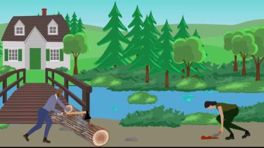 Bahçıvanlık yapan insanlar, kırsal alan animasyonları.