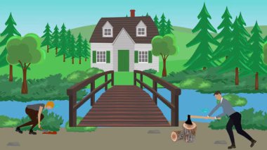 Bahçıvanlık yapan insanlar, kırsal alan animasyonları.